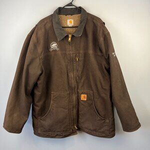Carhartt C61 DKB Mens Heavy Duty Jacket Sherpa Lined Dark Brown Size XL